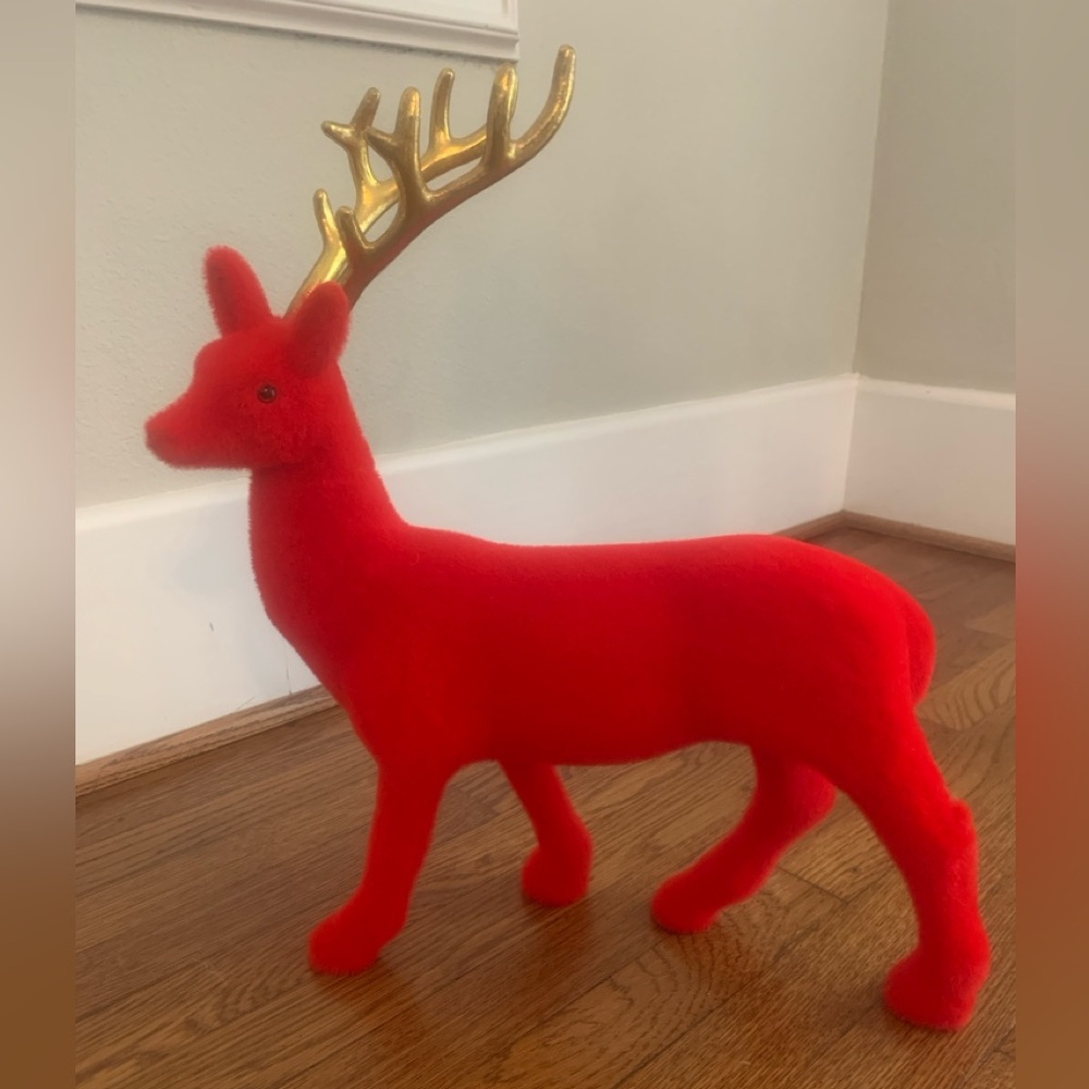 Festive Red Reindeer with Gold Antlers
